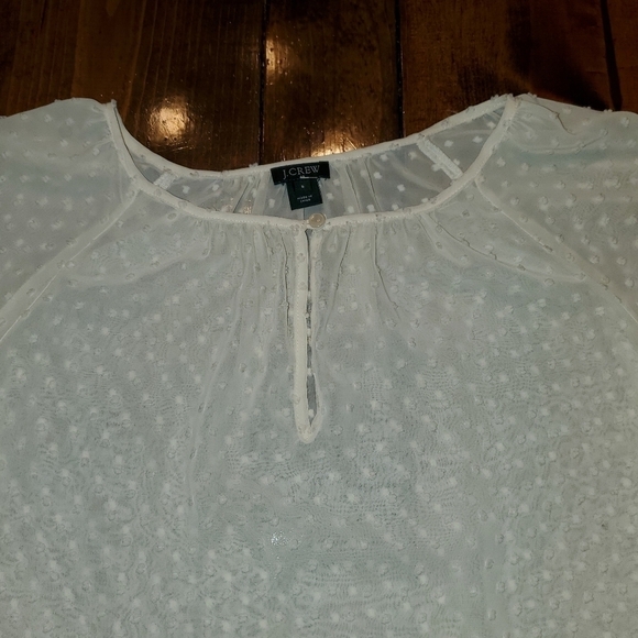 J. Crew Small Balloon Sleeve Sheer Textured Cream Long Sleeve Top - Picture 5 of 11